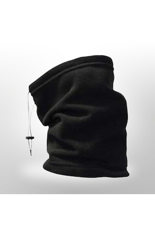 Qulothes Termal Polar Soğuk Geçirmez Bere & Boyunluk Unisex Pamuklu Kışlık Ayarlanabilir İpli Bere Siyah