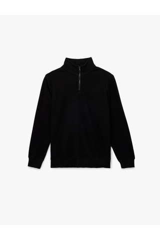 Koton Uzun Kollu Ribanalı Yarım Fermuarlı Sweatshirt Siyah 6wam70096mk Siyah