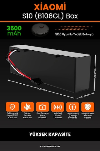 Xiaomi Robot Vacuum S10 B106gl Uyumlu 3500mah Box Robot Süpürge Bataryası - Yüksek Kapasite