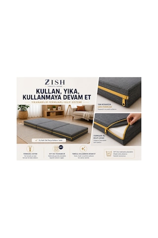 Zishome Tek Kişilik Multipurpose 5 İn 1 Antrasit Çift Kişilik Katlanır Süngerli Misafir Yer Yatağı Ve Balkon Minderi 7cm