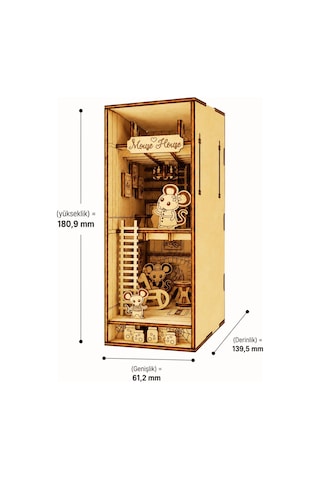Algwooddesign Mouse House Book Nook Ahşap Maket, 106 Parça Dıy Minyatür Fare Evi Dioraması, Peri Led Dahil, Mdf 3d Puzzle, Kitaplık Dekorasyon Seti, 13,95 X 6,12 X 18,09 Cm