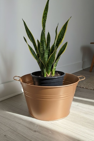 14 Litre Paslanmaz Metal Leğen - Bakır Renk Çok Amaçlı Kova Ve Bahçe/balkon Saksılığı 35 Cm Çap