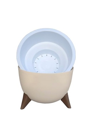 2 Litre 19cm Küre Saksı Ayaklı Delikli Süzgeçli Plastik Çiçek Saksısı Fildişi