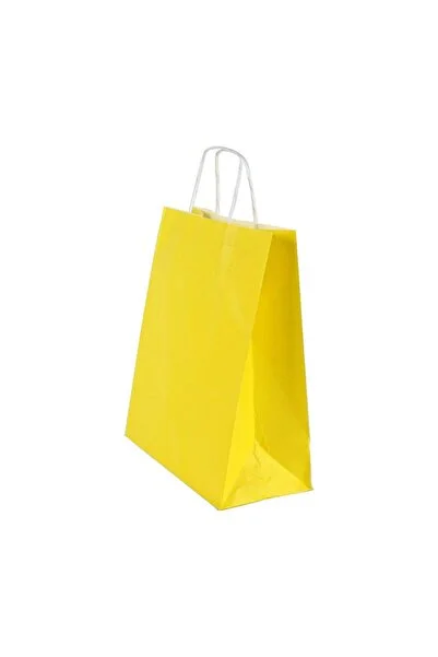 Çanta Beyaz Kraft 18x24x9 Cm Burgu Sap Sarı 50 Adetli