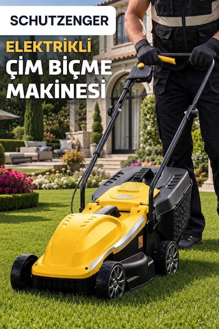 1800w Elektrikli Çim Ot Biçme Makinesi 30lt Tomlama Torbalı Sarı 12/c