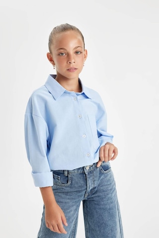 DeFacto Kız Çocuk Oversize Geniş Kalıp Poplin Uzun Kollu Basic Düz Okul Gömleği C7482A824AUBE37