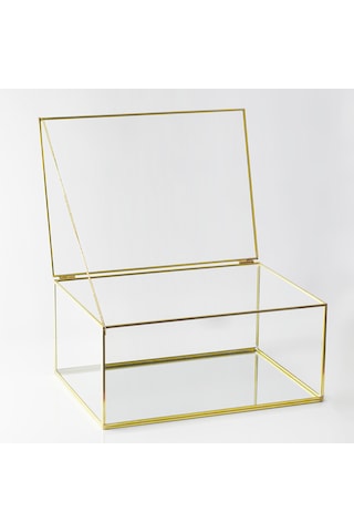 Büyük Cam Kutu Pirinç & Gold 30x20x15cm