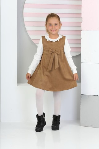 Kız Çocuk Süet Kumaş 2'li Elbise Elbise+bady Bluz 12177 Vizon