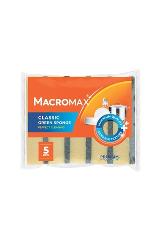 Macro Max Klasik Yeşil Bulaşık Süngeri 5'li Paket, Dayanıklı Ve Etkili Kir Sökücü