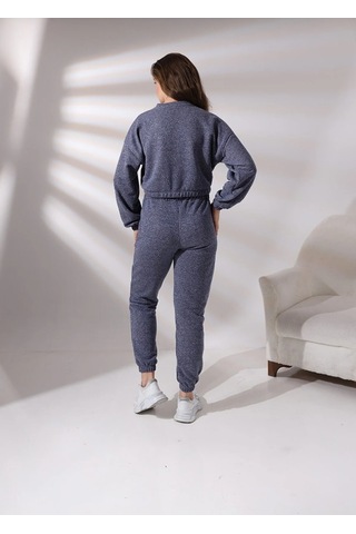 Pamcott Kadın Simli Oversıze Bisiklet Yaka Crop Ve Jogger Eşofman Takımı Koyu Gri