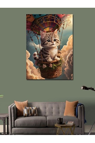 Kanvas Tablo Balon Turu Yapan Kedi 70cmx100cm