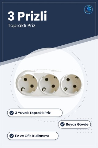 Golyat 3 Prizli Toprağlı Üçlü Priz Ev Ofis Mutfak Elektrik Tesisa