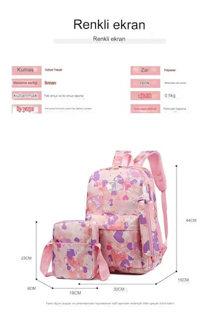 Xinxin Çok Yönlü Sırt Çantası Ve Okul Çantası 3 Parçalı Set Çiçek