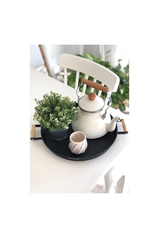 2'li Ahşap Kulplu 37 Cm Siyah Ve 30 Cm Beyaz Tepsi Çay Kahve Sunum Tepsisi Siyah-beyaz