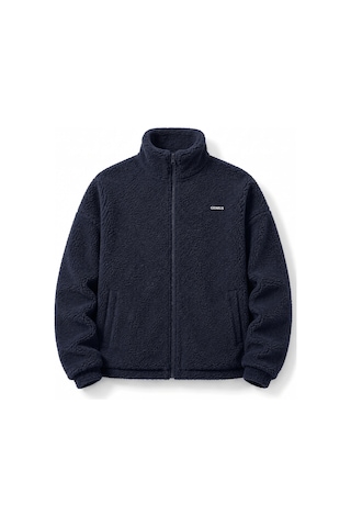 Genius Store Oversize Peluş Erkek İçi Polarlı Tam Fermuarlı Sherpa Sonbahar Kış Kadın Polar Sweatshirt Oversıze-pelus Lacivert