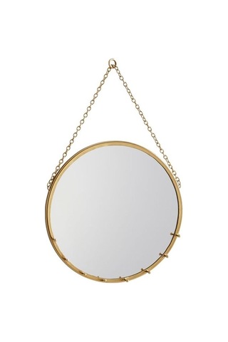 Zincirli Dekoratif Metal Duvar Aynası Gold