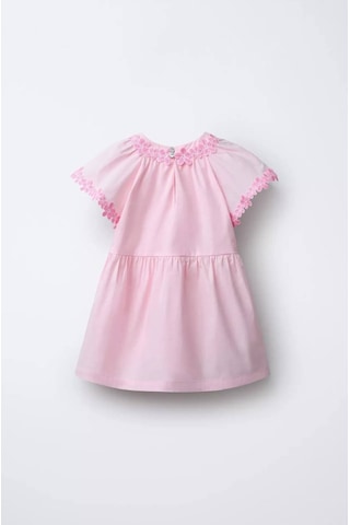 Miniko Kids Kız Çocuk Yaka Çiçek İşlemelei Pamuk Elbise Pembe