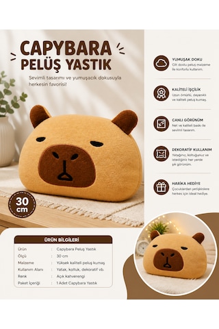 Capybara Peluş Yastık 30 Cm Sevimli Dekoratif Oyuncak Yastık Açık Kahverengi - Bej