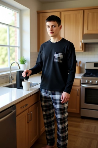 Frm Erkek Flanel Ekose Desenli Pijama Takımı Fonksiyonel Dayanıklı Ka Siyah