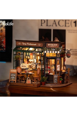Rolife Dg167 İçkili Restoran Tipsy Restaurant Dıy Minyatür Maket Model Seti Mini Dollhouse 3d Model Kit Detaylı Dekoratif Hobi Seti 3d Puzzle Tiny House