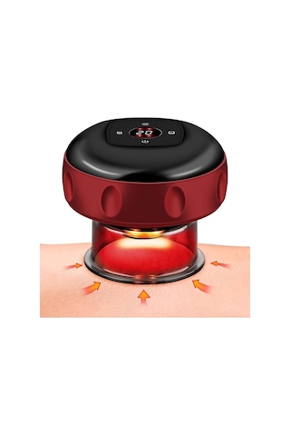 Şarjlı Işık Tedavili Masaj Selülit Ve Yağ Yakma Hacamat Kupası Kırmızı