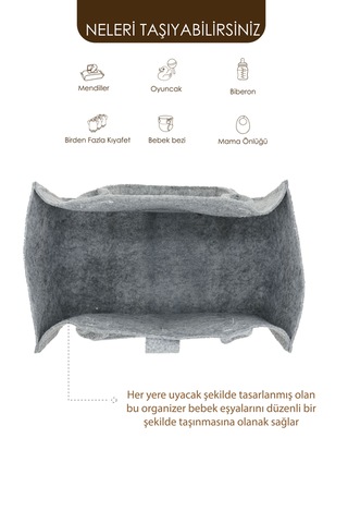 Mordesign Taşınabilir Keçe Çanta Yenidoğan Alt Açma, Kadın Çantası, Ev ve Seyahat Düzenleyici Organizer Gri