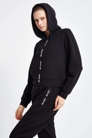 Lescon 24ntbl002136-633 Siyah Kadın Fermuarlı Kapşonlu Sweatshirt Siyah