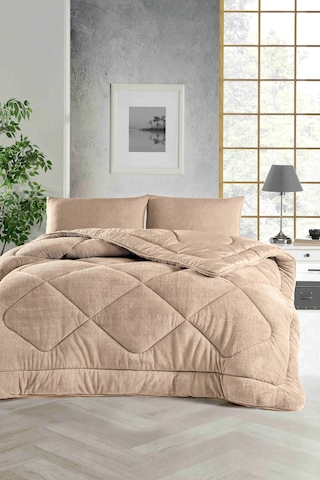 Battal Boy Yorgan, Renkli, Wellsoft, Peluş Yumuşak, Bej