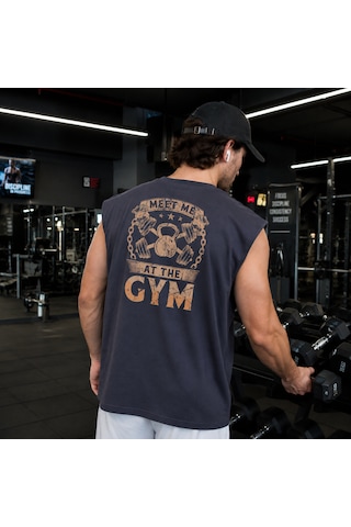Urbantrendstore Baskılı Premium Sporcu Atleti Gym Tişört Füme
