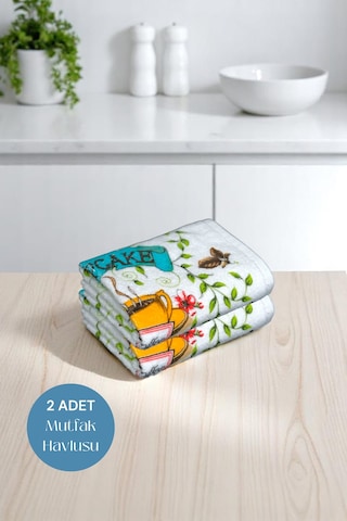 2li Paket Baskılı Beyaz Mutfak Havlusu Modeli Make Love