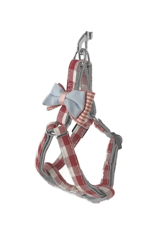 Markapet Köpek Göğüs Tasma Seti Ekose Desenli Papyonlu 1.5 CM 35-48 CM Kırmızı