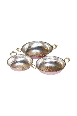 Bakır Tava Tırtıklı 3'lü Set Bakır
