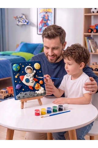 Astronot Çocuk 15x15 Taş Boyama Seti Çocuk Ve Yetişkin Hobi Seti