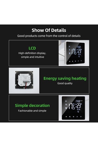 Xindoker 16a 220v Yer Sıcaklığı Kontrol Cihazı, Dokunmatik Lcd Ekran, 0-99 C Aralığı, Abs Siyah, Yeraltı Isıtma Ve Elektrikli Filmler İçin