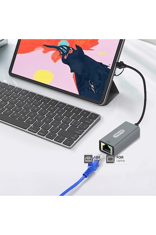 Go Des Gd-6871 Rj45 Type-c Ve Usb-a Ethernet Dönüştürücü Kablo 100mbps Gri Gri