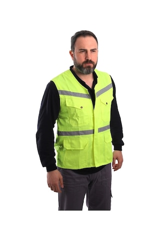 Eser - V Yaka Fosforlu Harman Kumaş Yelek - Sarı
