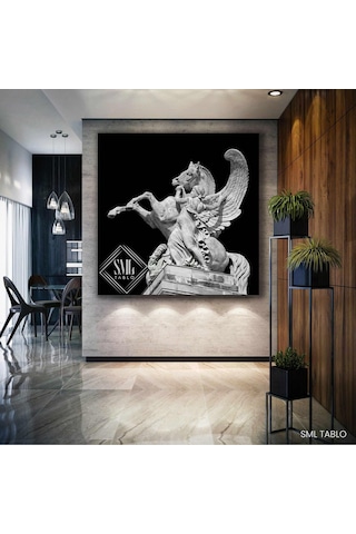 Pegasus Heykel Yunan Mitoloji Kanatlı At Kanvas Tablo 100x100 Cm