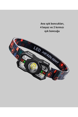 Şarj Edilebilir Led Far Hareket Sensörlü 5 Modlu Outdoor Yeni Nesil Açık Beyaz