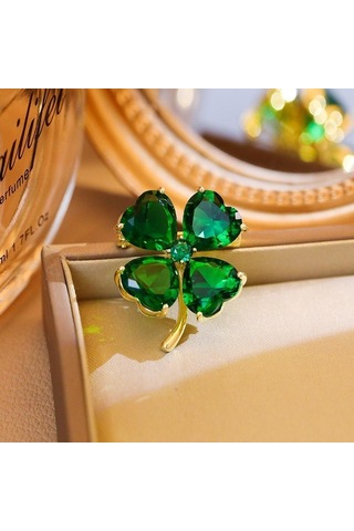 Şans için Dört Yapraklı Yonca Broş Yeşil