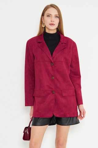 Armonika Kadın Bordo Yakalı Cep Kapaklı Düğmeli Vatkalı Premium Süet Oversize Ceket Arm-25k001057