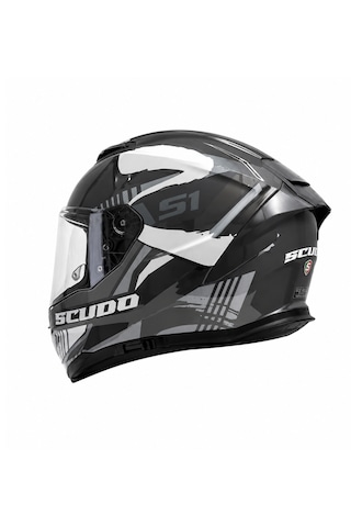 Scudo S1 Full Face Kapalı Güneş Vizörlü Motosiklet Kaskı Ece 22.06 Sertifikalı Gri/siyah