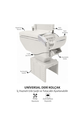 Oto Kolçak Kol Dayama Bej Renk 7 Usb Girişli Tüm Araçlara Uyumlu Universal Kolçak