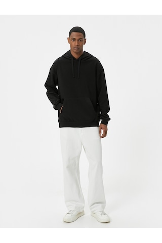 Koton Oversize Sweatshirt Kapşonlu Uzun Kollu Kanguru Cep Detaylı Şardonlu Siyah 5wam70017mk Siyah