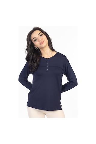 Yeni Sezon 2024 Sade Desen Yuvarlak Yaka Likralı Anne Penye Bluz 6484-lacivert Lacivert