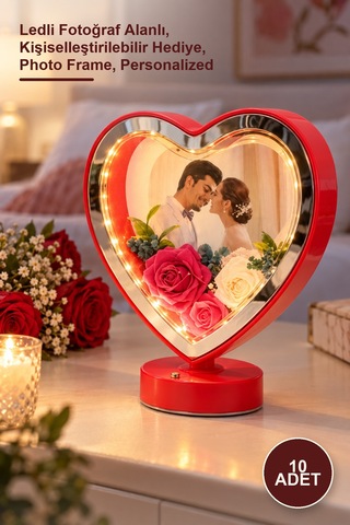 10 Adet Kişiye Özel Fotoğraf Çerçevesi Ledli Fotoğraf Alanlı, Kişiselleştirilebilir Hediye, Photo Frame, Personalized