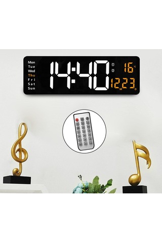 Suntek 15" USB İki Renkli Ekran ve Uzaktan Kumandalı Dijital Duvar Saati Turuncu