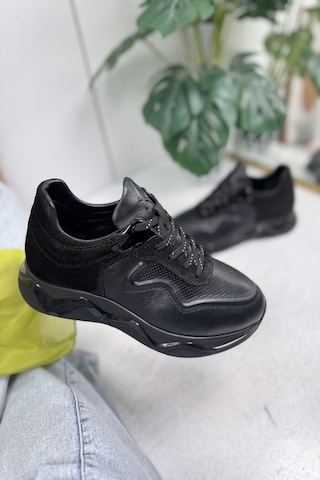 Günlük Erkek Ayakkabı Hakiki Deri Bağcıklı Yüksek Taban Süet Ve Desen Detay Bilek Destek Sneaker 720 Siyah