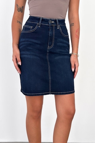 HLT Jeans Blue Black Kadın Regular Fit Yüksek Bel Orta Boy Denim Kot Etek Alice-4010 Mavi - Siyah