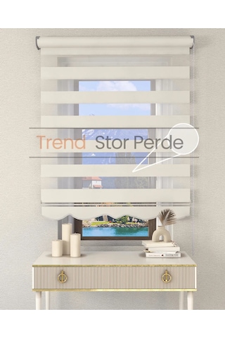Beyaz Etek Dilimli Zebra Stor Güneşlik Perde Kırık Beyaz