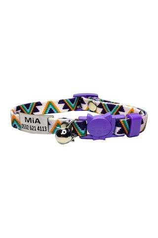 Ayz Markalama Güvenlik Kilitli İsimli Kedi Tasması Kedi Madalyon Mor Üçgen